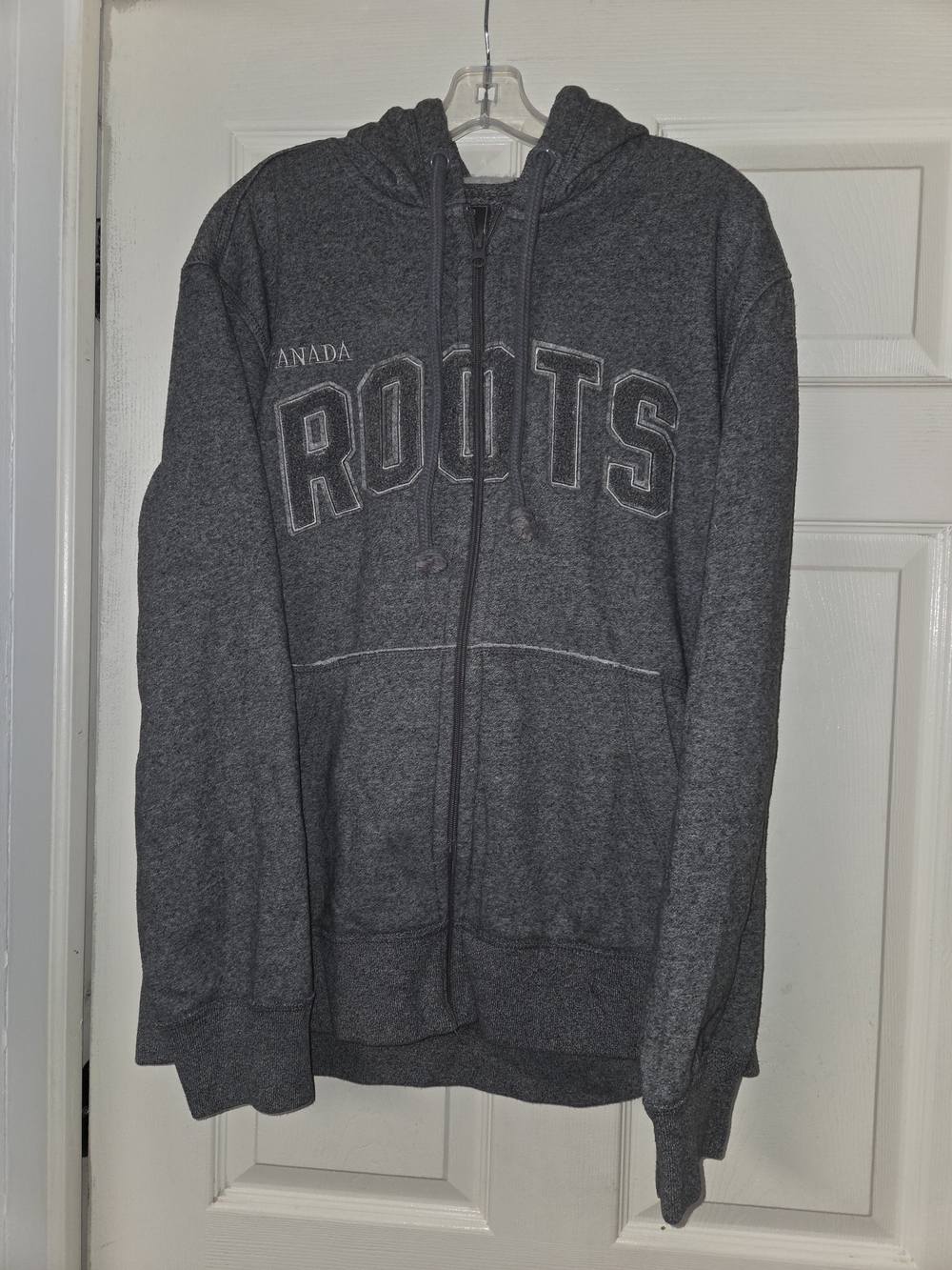 Roots Athletics 73 Mens Xl Y2K embossed Letters Gray Full-Zip Hoodie